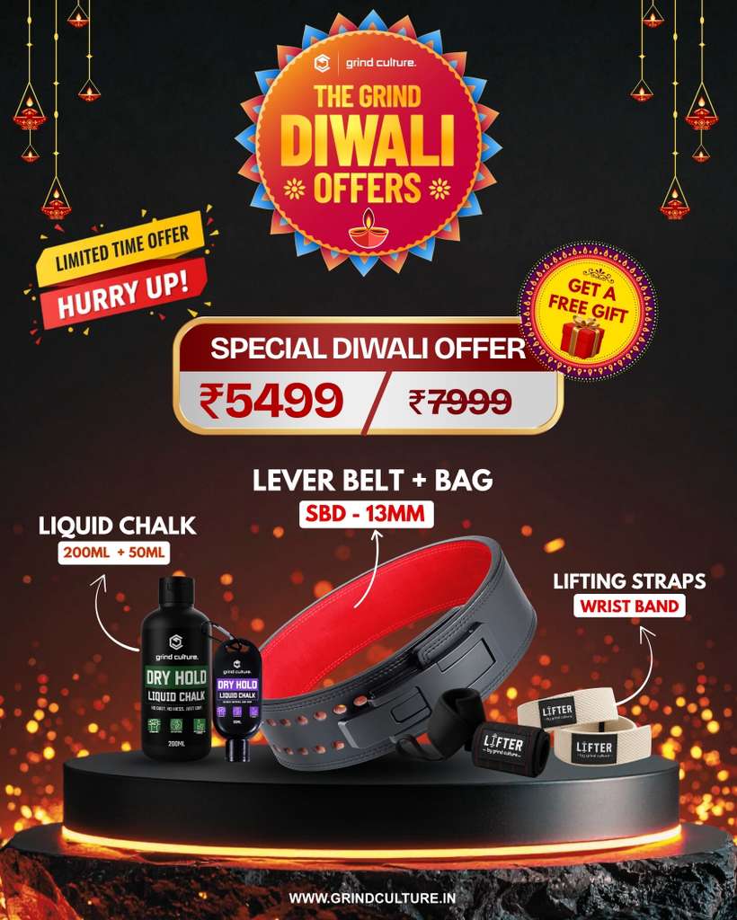 Diwali Combo - Lever Belt + Liquid Chalk + Lifting Strap + Wrist Band + Surprise Gift