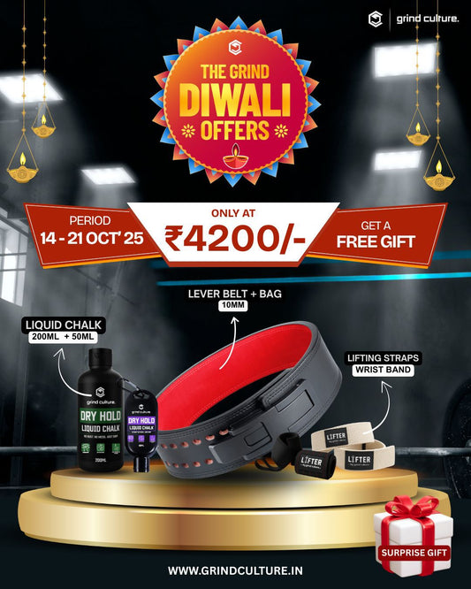 Diwali Combo - Lever Belt + Liquid Chalk + Lifting Strap + Wrist Band + Surprise Gift